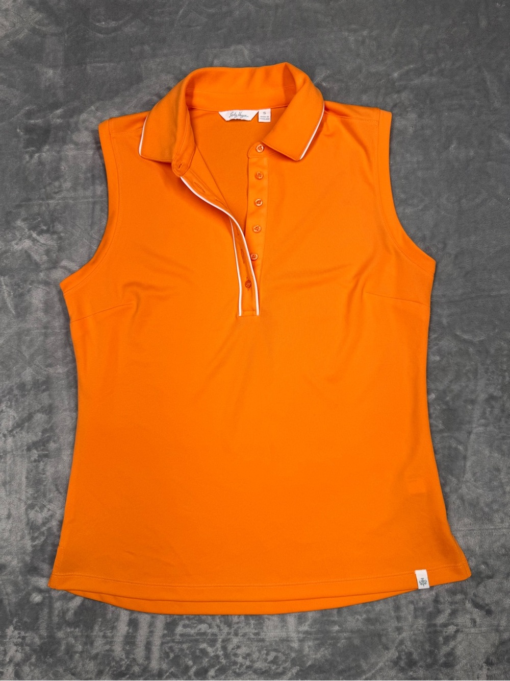 Lady Hagen Sleeveless Polo Tank Top in Bright Orange with White Piping